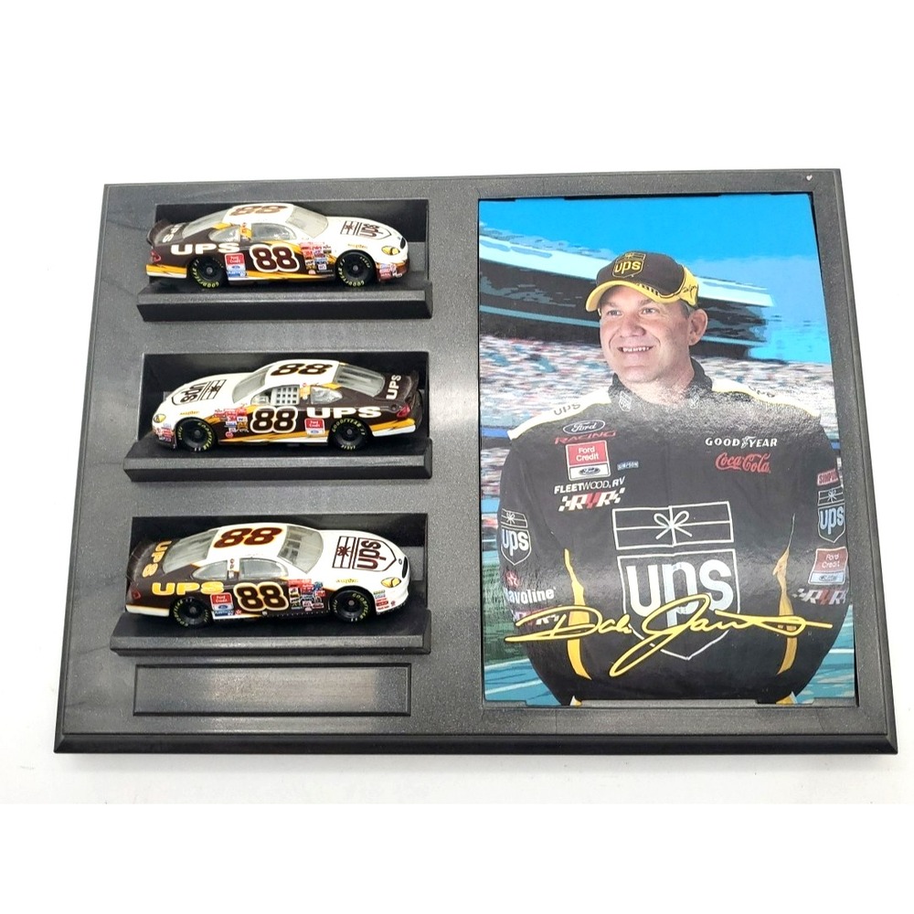 DALE JARRETT PHOTO‎ Plaque WITH 3 ACTION DIECAST CARS UPS NASCAR Shelf Display